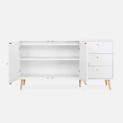 Dressoir met 2 deuren 3 lades houtdecor en rotan 150cm