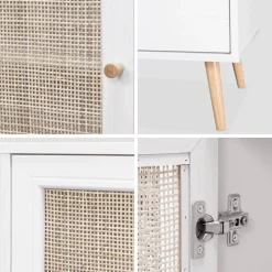 Dressoir met 2 deuren 3 lades houtdecor en rotan 150cm