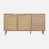 Dressoir met 2 deuren 3 lades houtlook en rotan 150cm