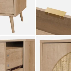 Dressoir met 2 deuren 3 lades houtlook en rotan 150cm