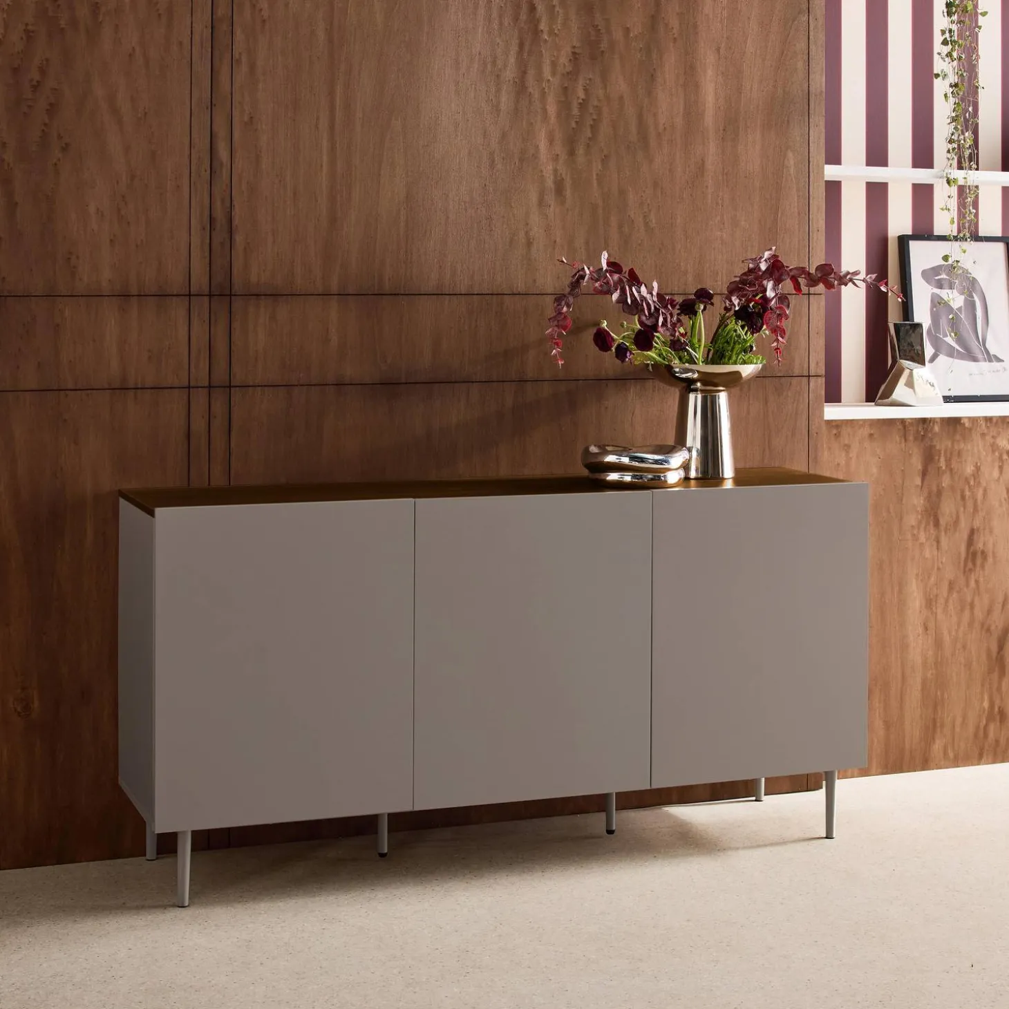 Dressoir met 3 deuren metaal en houtdecor 150cm