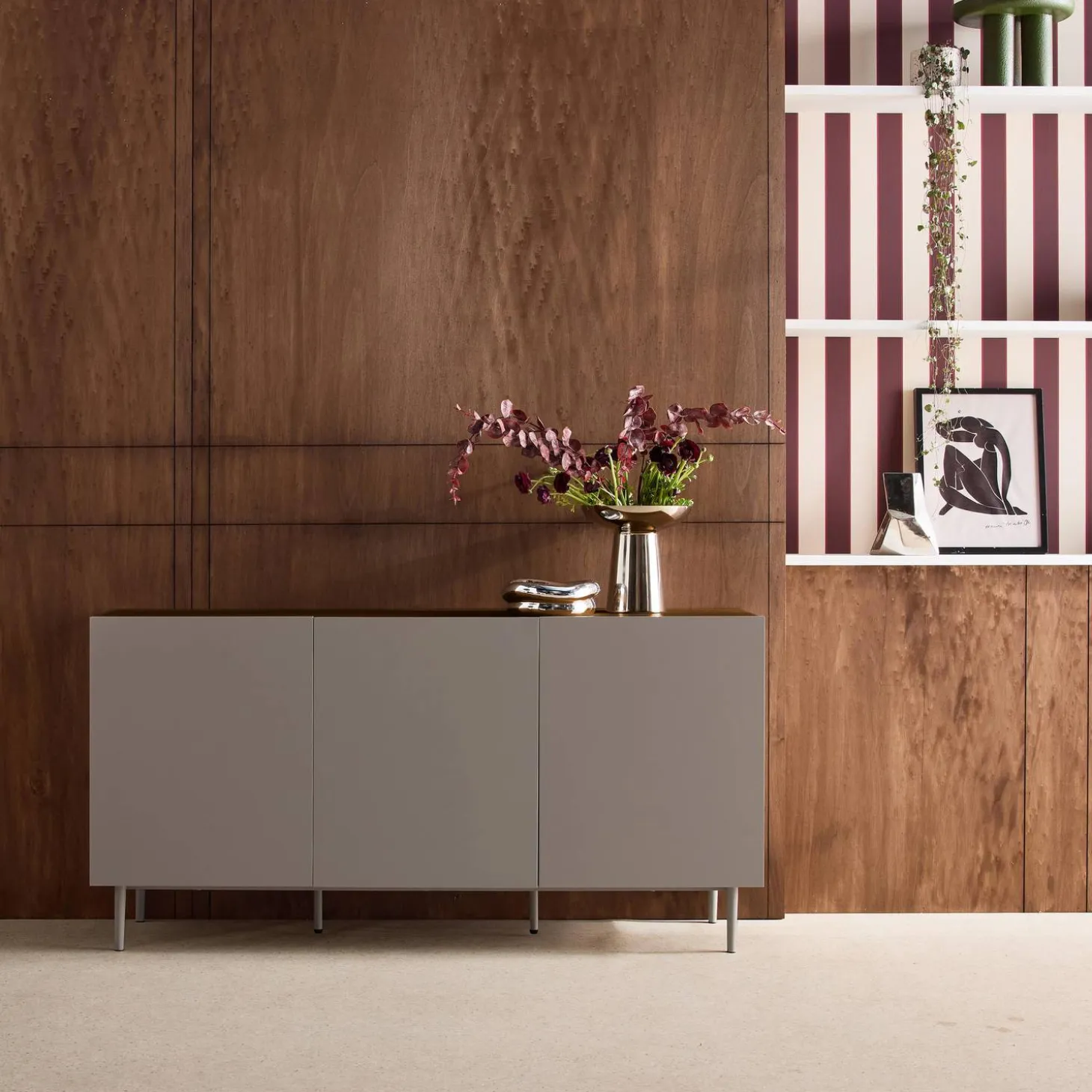Dressoir met 3 deuren metaal en houtdecor 150cm
