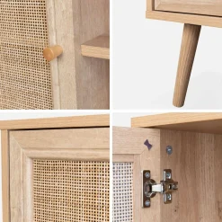 Dressoir met 1 deur en plank houtdecor en rotan 80cm