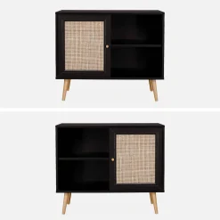 Dressoir met 1 deur en plank houtdecor en rotan 80cm