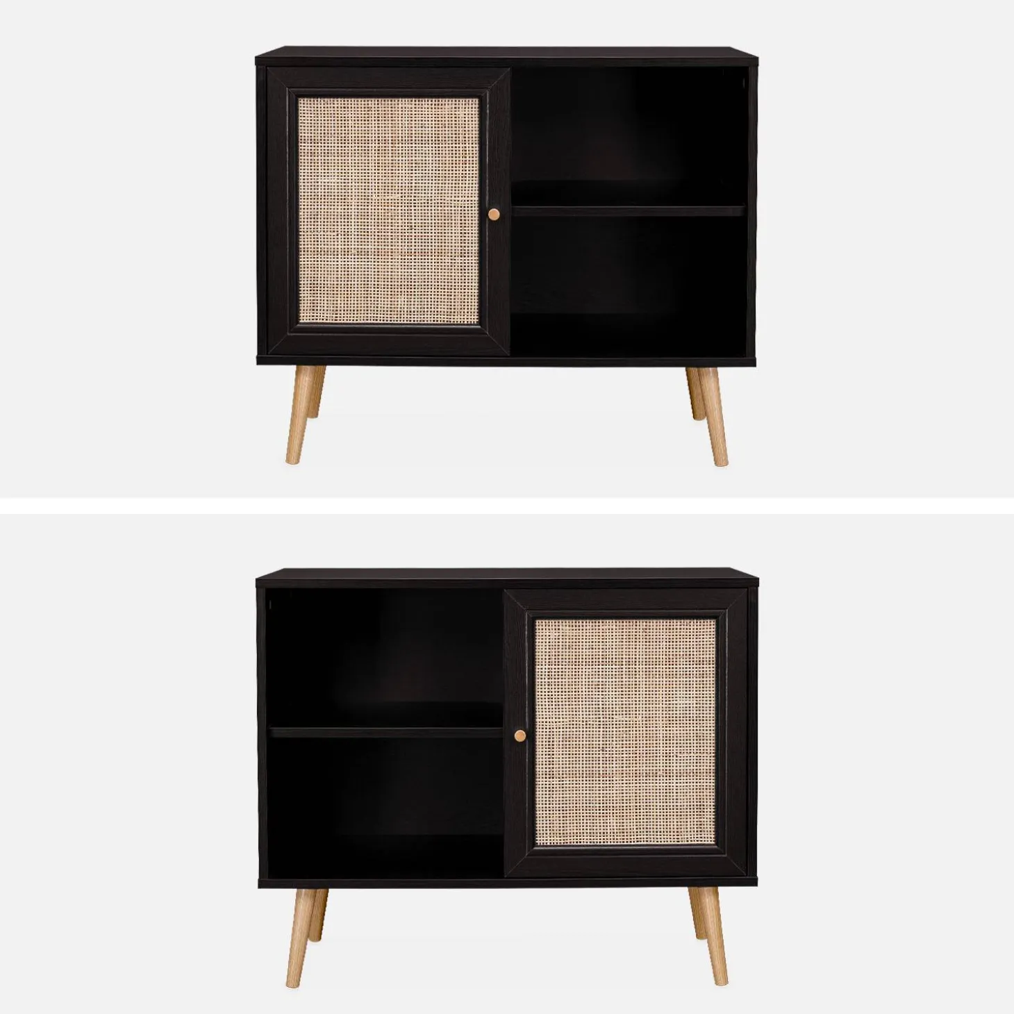 Dressoir met 1 deur en plank houtdecor en rotan 80cm
