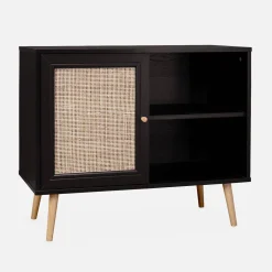 Dressoir met 1 deur en plank houtdecor en rotan 80cm