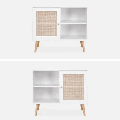 Dressoir met 1 deur en plank houtdecor en rotan 80cm