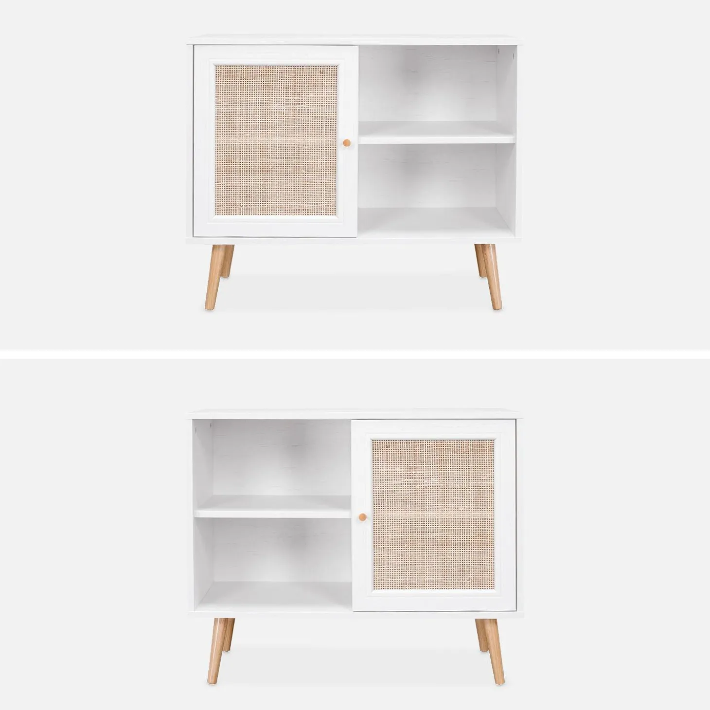 Dressoir met 1 deur en plank houtdecor en rotan 80cm