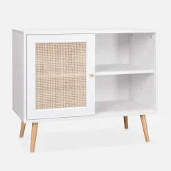 Dressoir met 1 deur en plank houtdecor en rotan 80cm