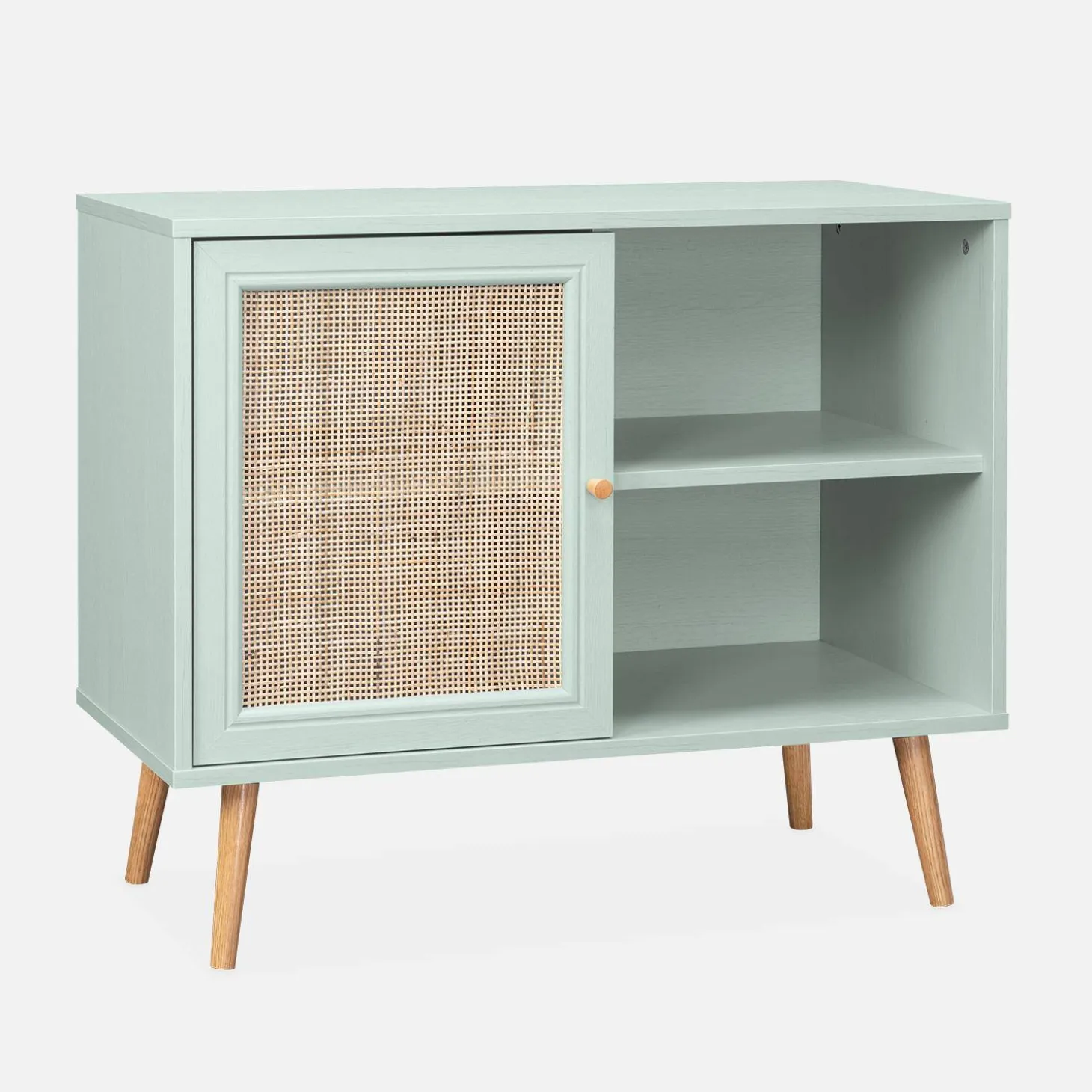 Dressoir met 1 deur en plank houtdecor en rotan 80cm