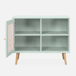 Dressoir met 1 deur en plank houtdecor en rotan 80cm