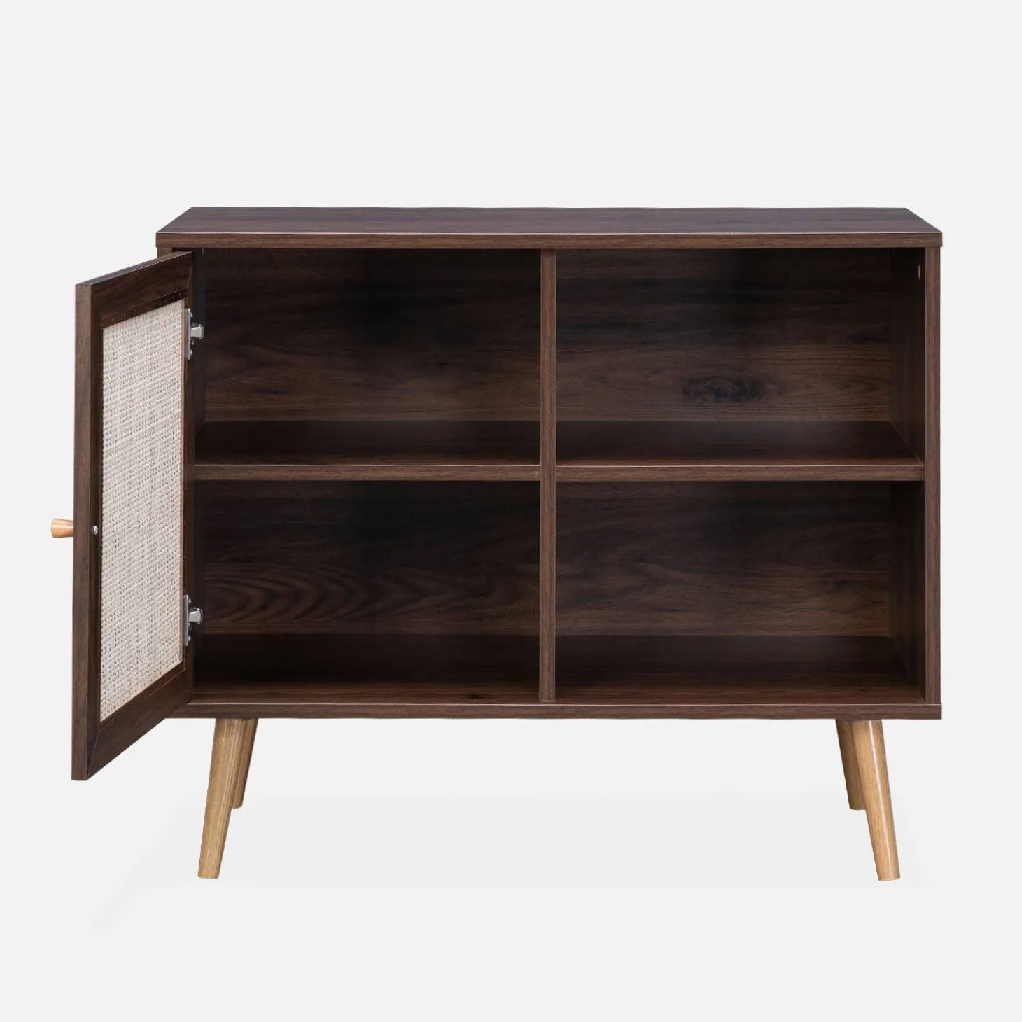 Dressoir met 1 deur en plank houtdecor en rotan 80cm