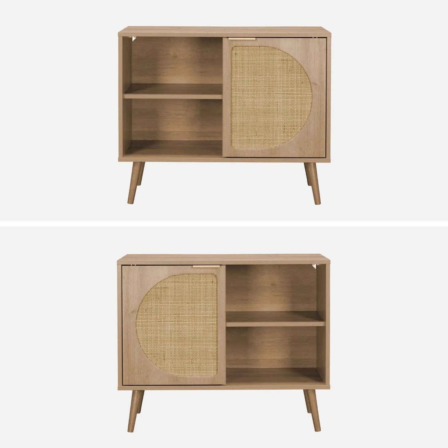 Dressoir met 1 deur en plank houtlook en rotan 80cm