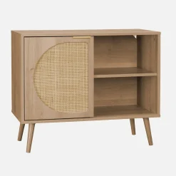 Dressoir met 1 deur en plank houtlook en rotan 80cm