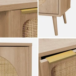 Dressoir met 1 deur en plank houtlook en rotan 80cm