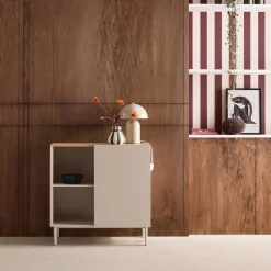 Dressoir met 1 deur metaal en houtdecor 80cm