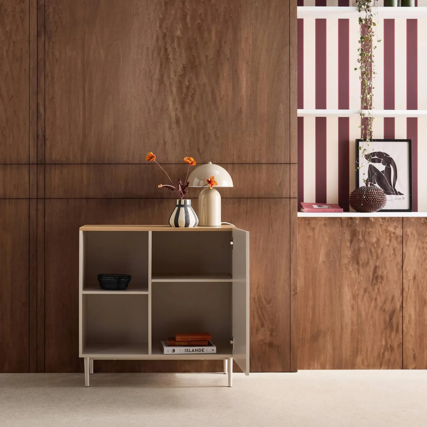 Dressoir met 1 deur metaal en houtdecor 80cm