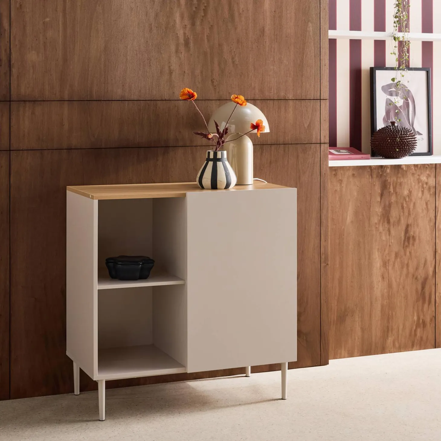 Dressoir met 1 deur metaal en houtdecor 80cm