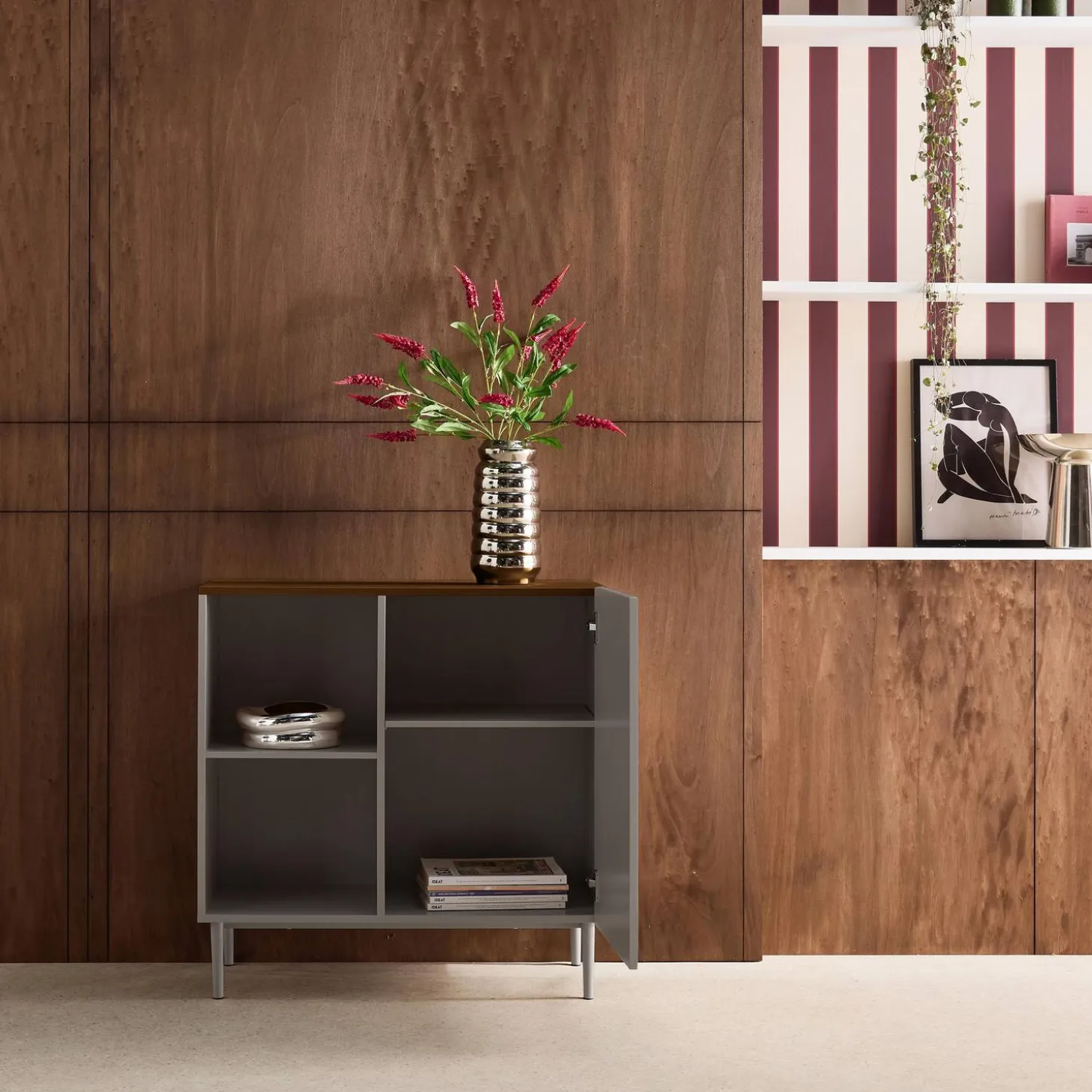 Dressoir met 1 deur metaal en houtdecor 80cm