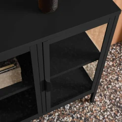 Dressoir met vitrine 3 deuren gehard glas en staal 100cm