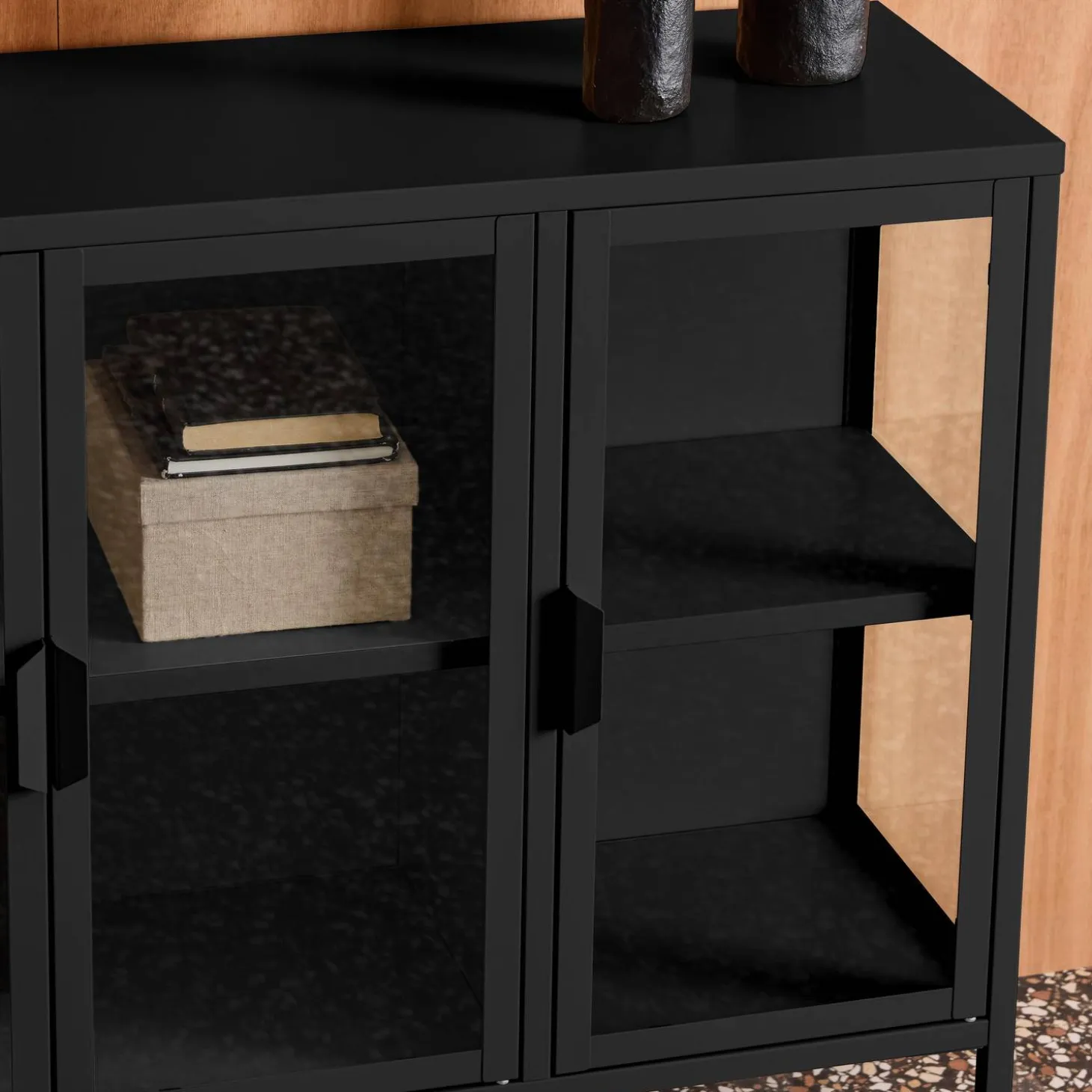 Dressoir met vitrine 3 deuren gehard glas en staal 100cm