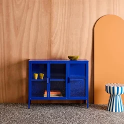 Dressoir met vitrine 3 deuren gehard glas en staal 100cm