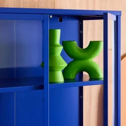 Dressoir met vitrine 3 deuren gehard glas en staal 100cm