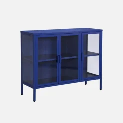 Dressoir met vitrine 3 deuren gehard glas en staal 100cm