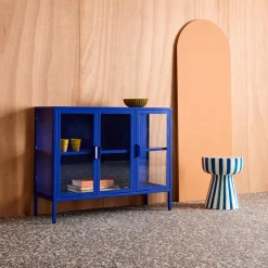 Dressoir met vitrine 3 deuren gehard glas en staal 100cm