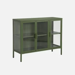 Dressoir met vitrine 3 deuren gehard glas en staal 100cm