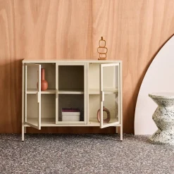 Dressoir met vitrine 3 deuren gehard glas en staal 100cm