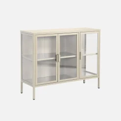 Dressoir met vitrine 3 deuren gehard glas en staal 100cm