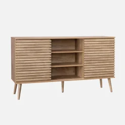 Dressoir 2 schuifdeuren en planken gegroefde houtlook 140cm