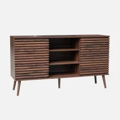 Dressoir 2 schuifdeuren en planken gegroefde houtlook 140cm