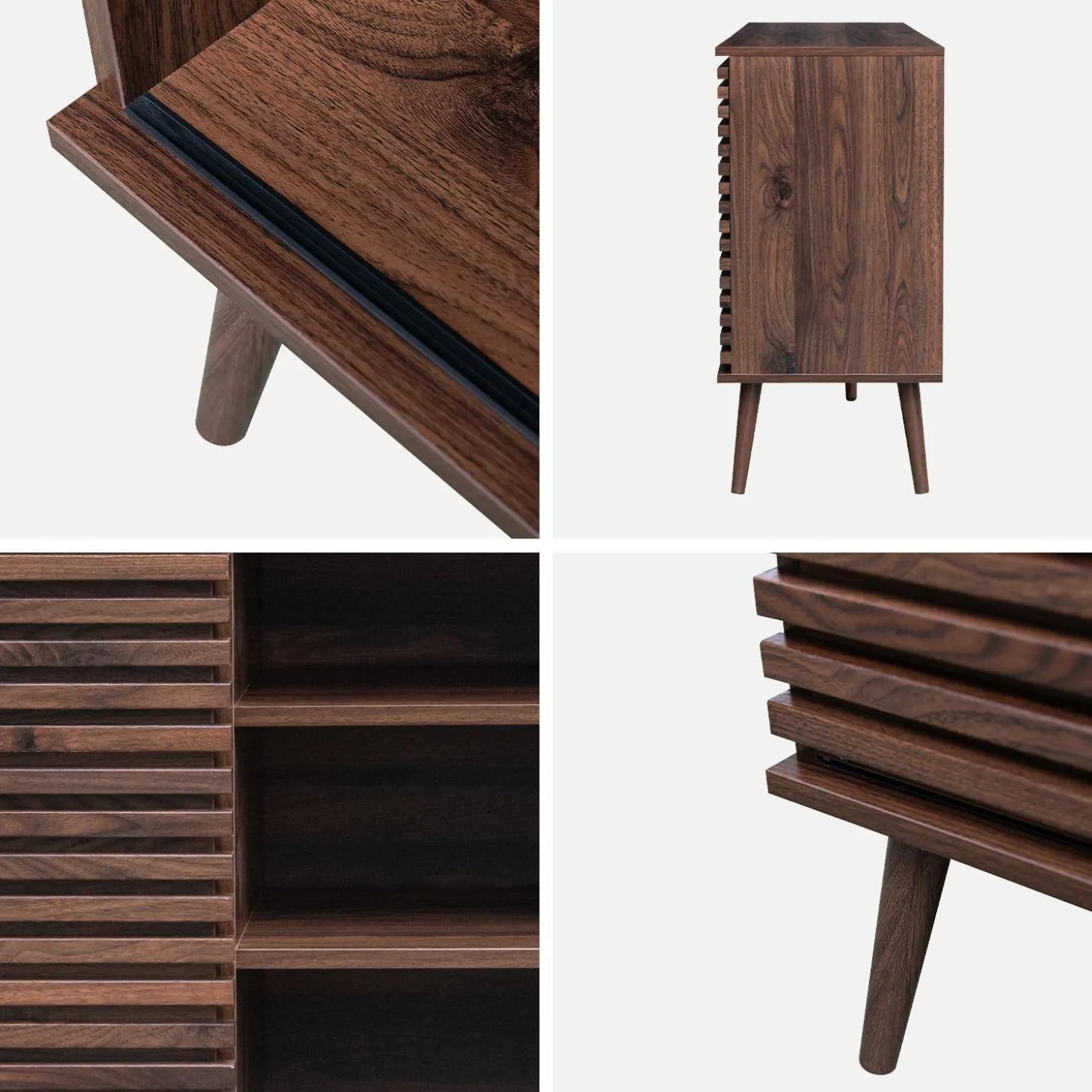 Dressoir 2 schuifdeuren en planken gegroefde houtlook 140cm
