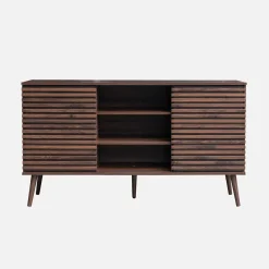 Dressoir 2 schuifdeuren en planken gegroefde houtlook 140cm