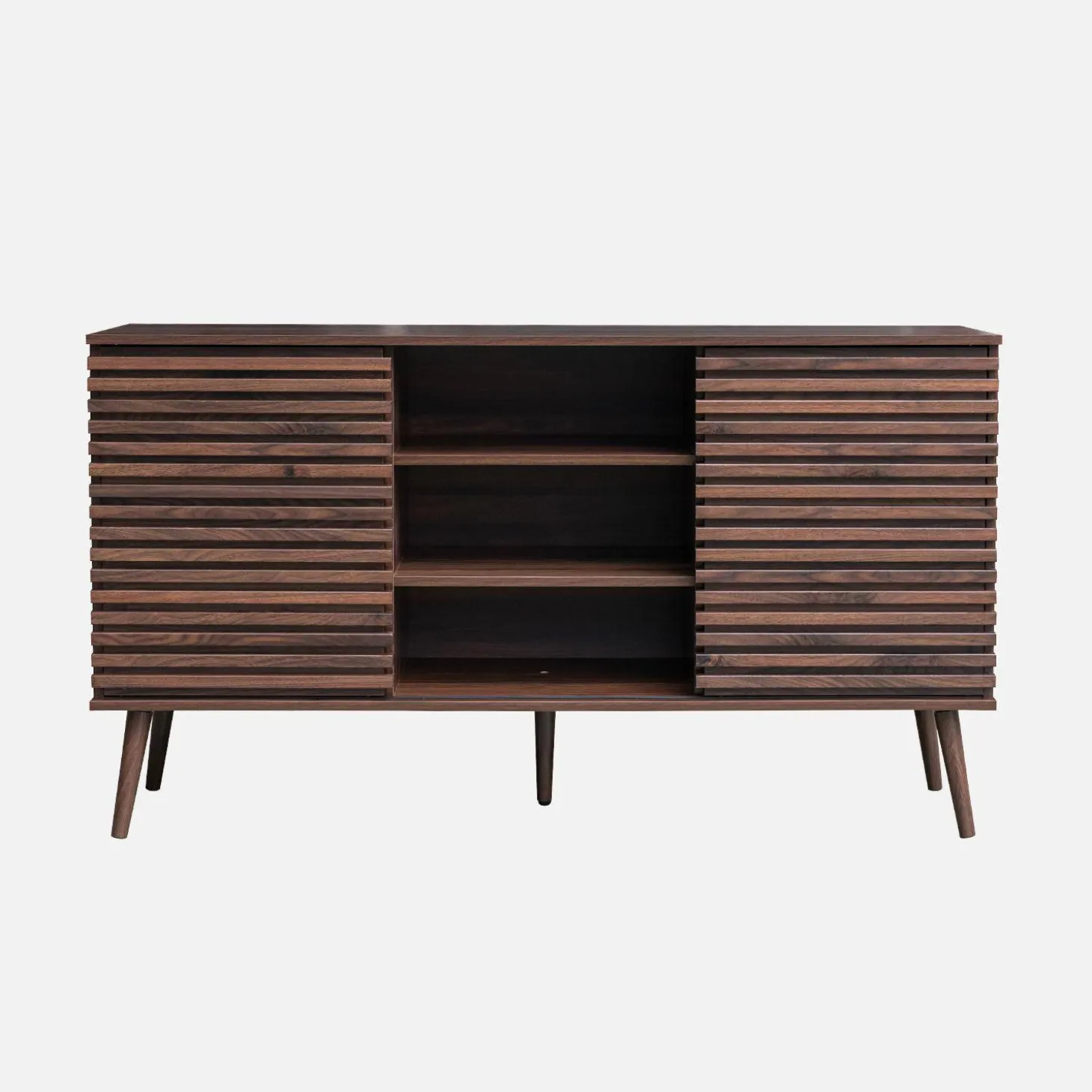 Dressoir 2 schuifdeuren en planken gegroefde houtlook 140cm