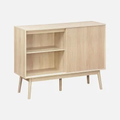 Dressoir 2 schuifdeuren houtdecor deels gegroefd 115cm