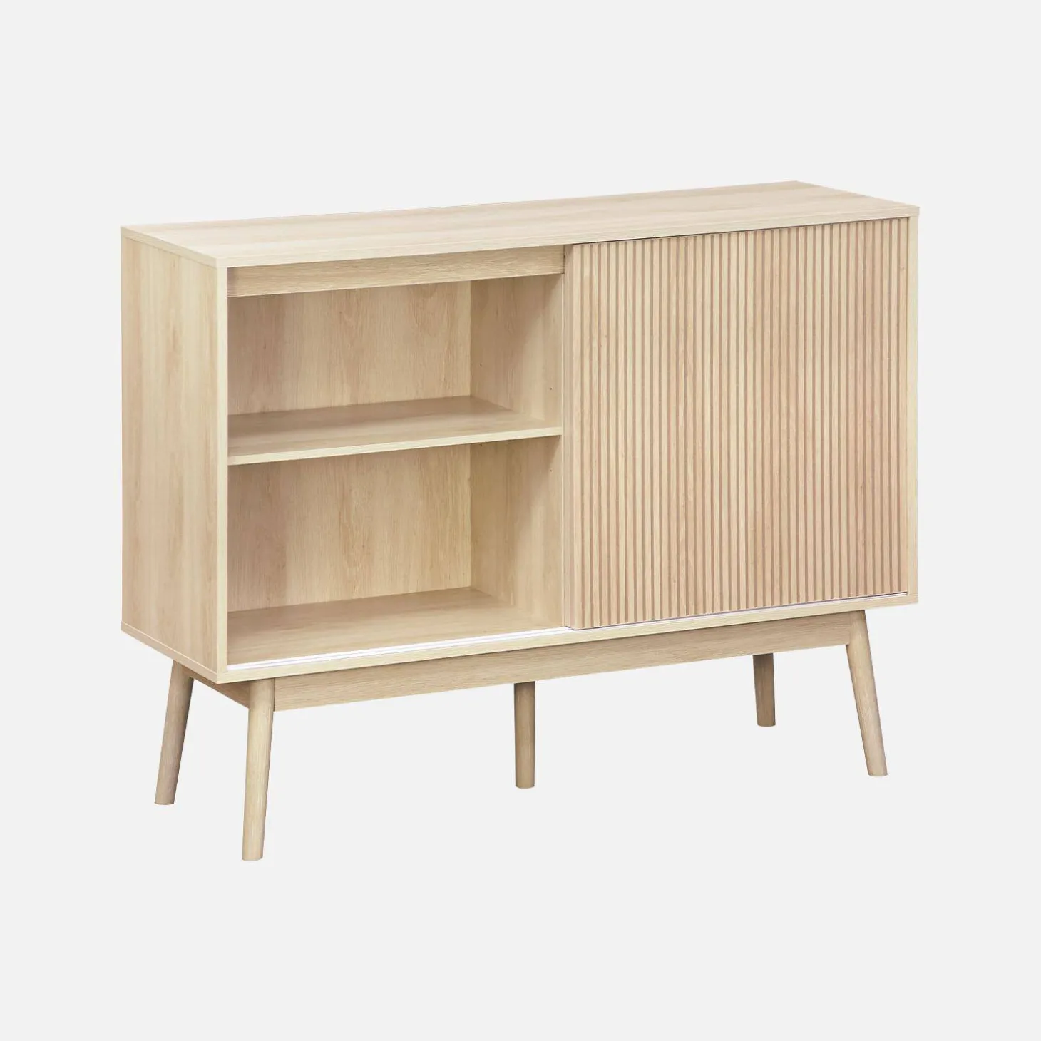 Dressoir 2 schuifdeuren houtdecor deels gegroefd 115cm