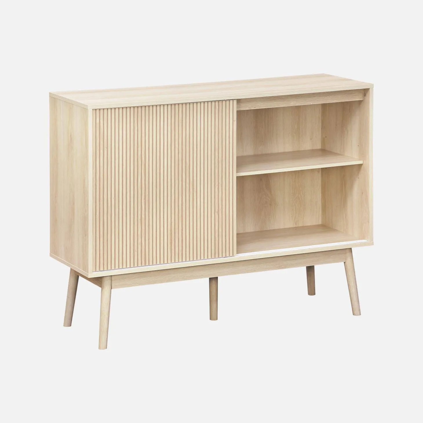 Dressoir 2 schuifdeuren houtdecor deels gegroefd 115cm