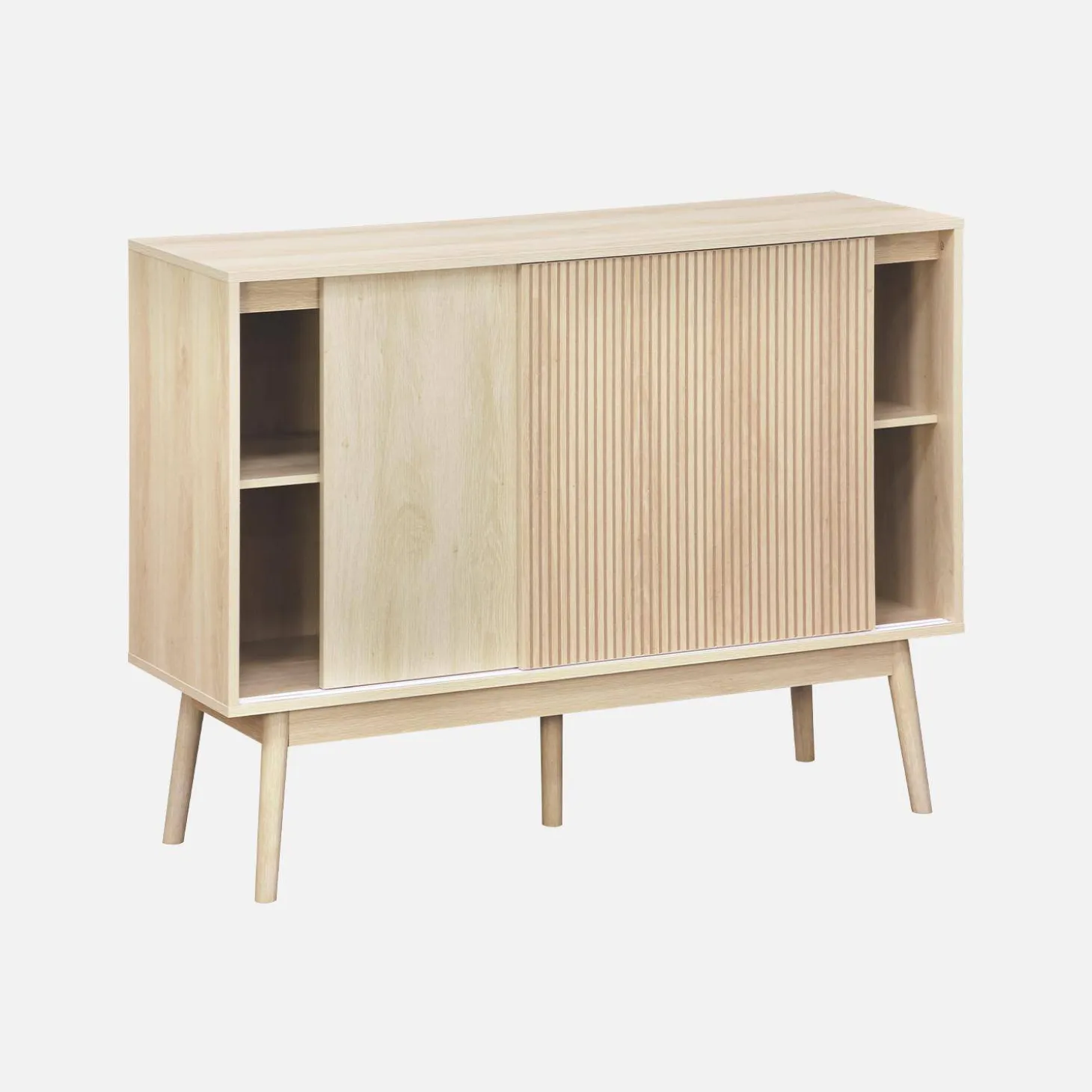 Dressoir 2 schuifdeuren houtdecor deels gegroefd 115cm