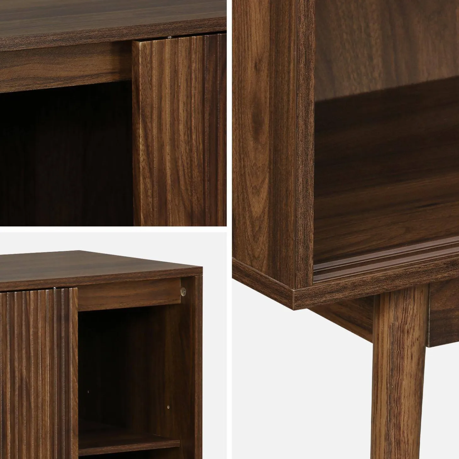 Dressoir 2 schuifdeuren houtdecor deels gegroefd 115cm