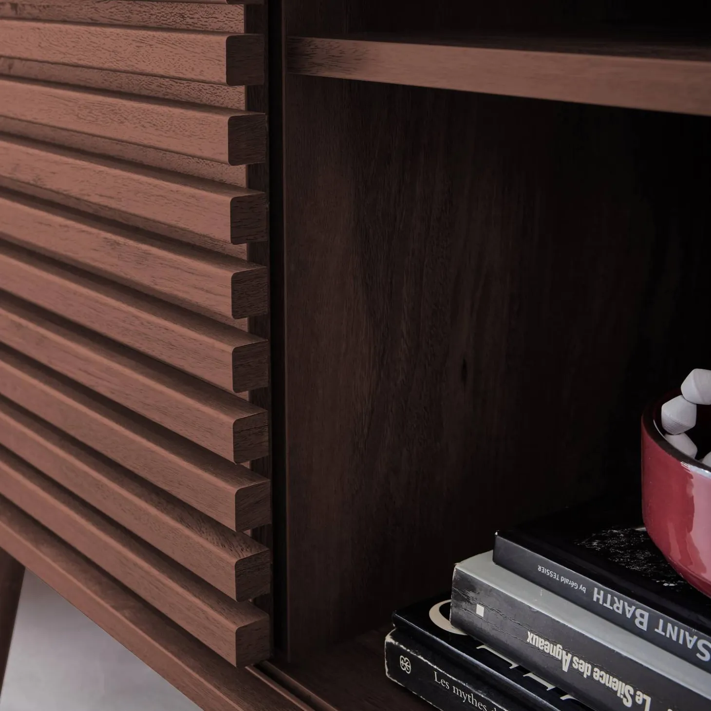 Dressoir 1 schuifdeur en plank gegroefde houtlook 80cm