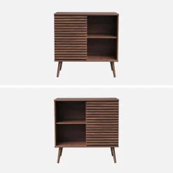 Dressoir 1 schuifdeur en plank gegroefde houtlook 80cm
