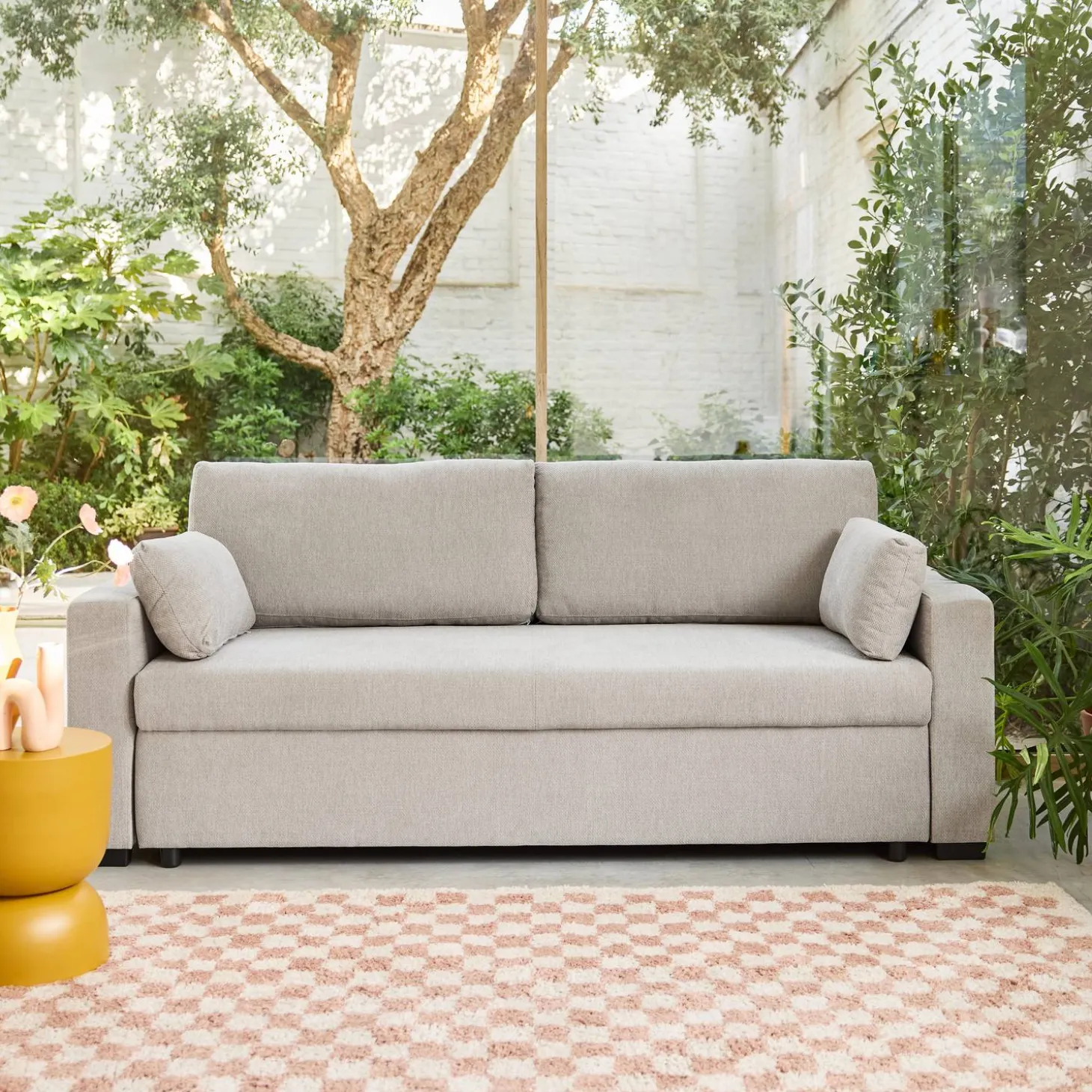 Driezits slaapbank in chenille stof