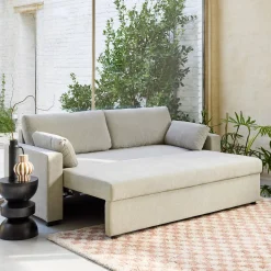 Driezits slaapbank in chenille stof