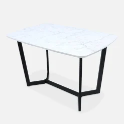 Eettafel met marmereffect, metalen poten, 4 tot 6 zitplaatsen