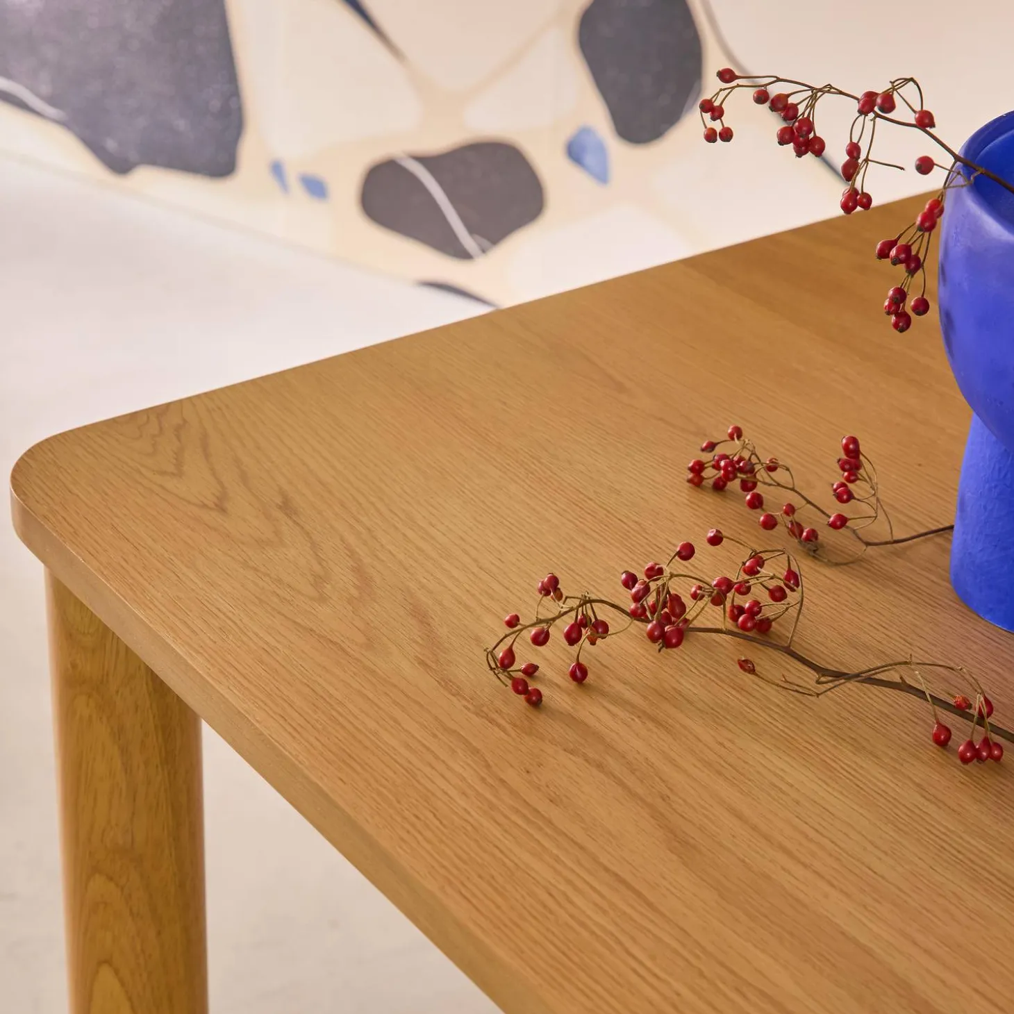 Eettafel rubberhout en eikenfineer rechthoekig 6 plaatsen