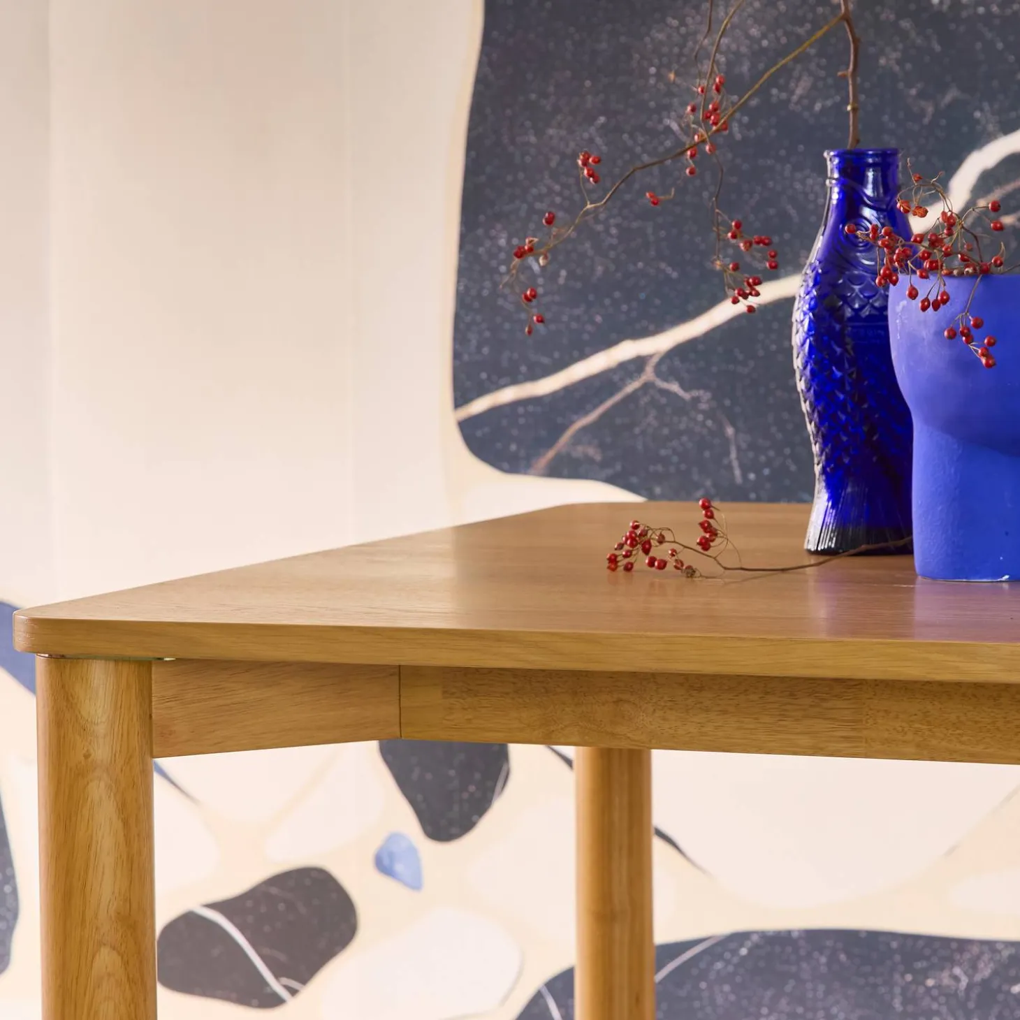 Eettafel rubberhout en eikenfineer rechthoekig 6 plaatsen