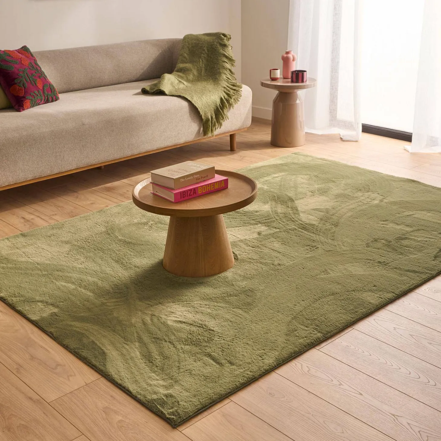 Effen groen vloerkleed voor binnen